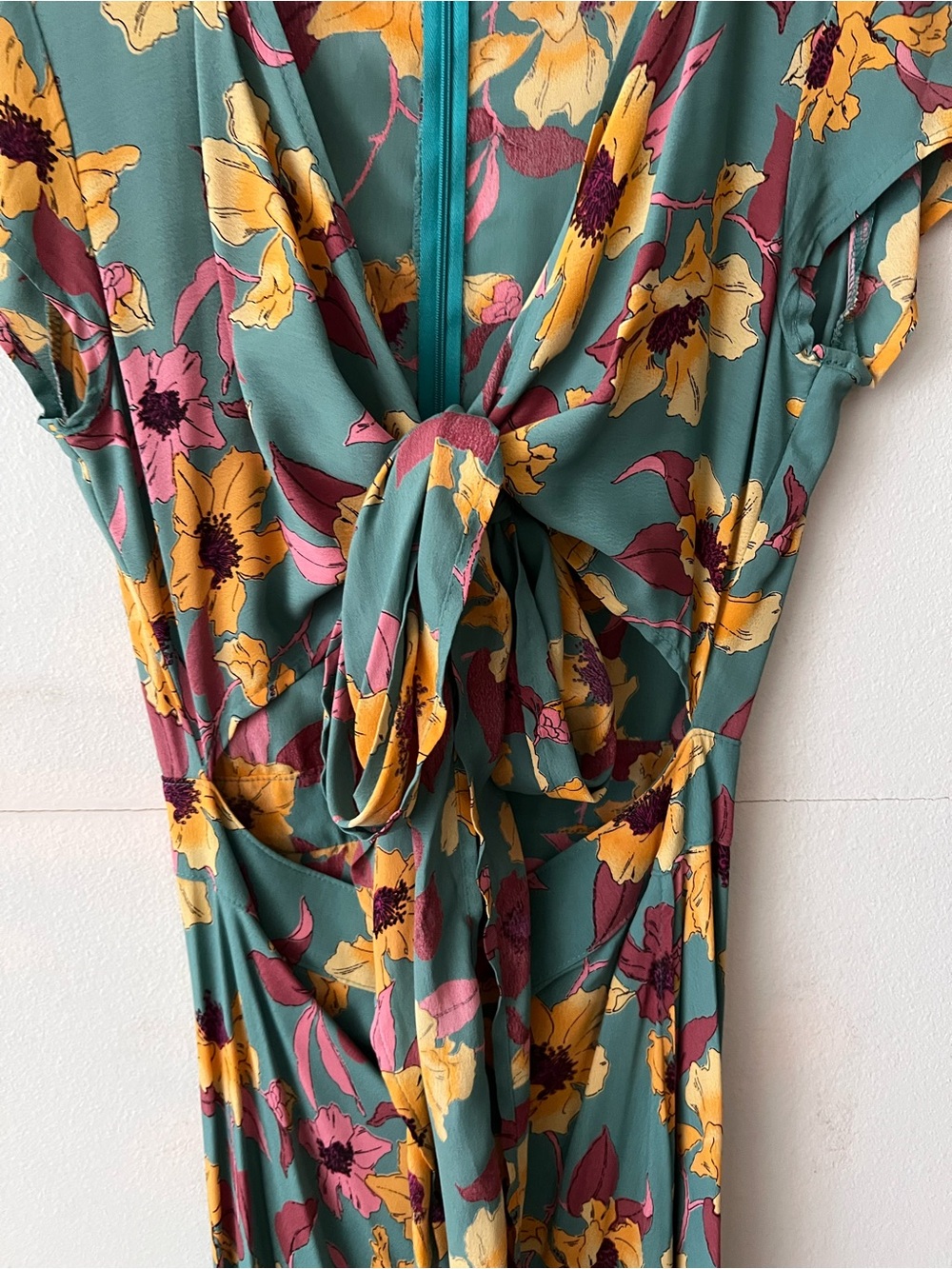 Flynn Skye Green Floral Maxi Dress with Yellow & Pink Blooms